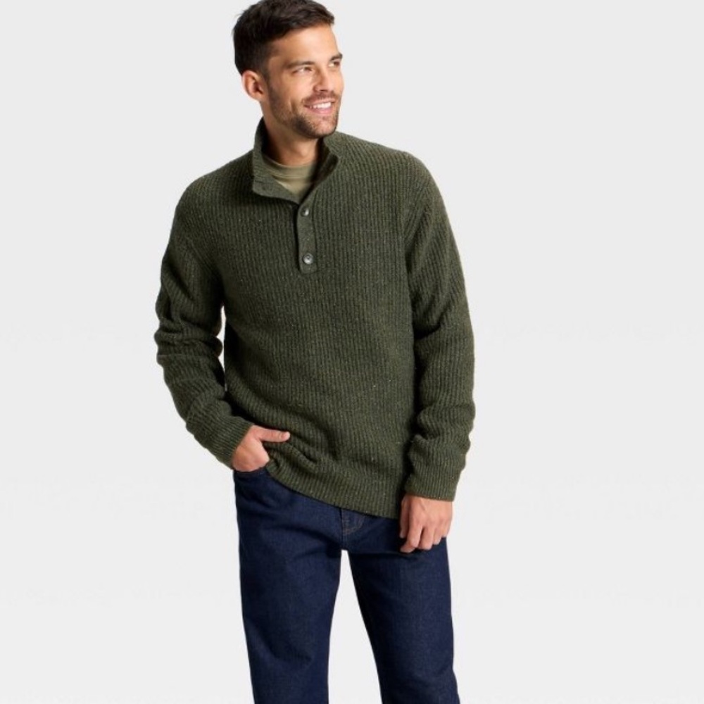 Men's Goodfellow & Co Olive Ribbed Button-Neck Sweater Sz Multiple sizes